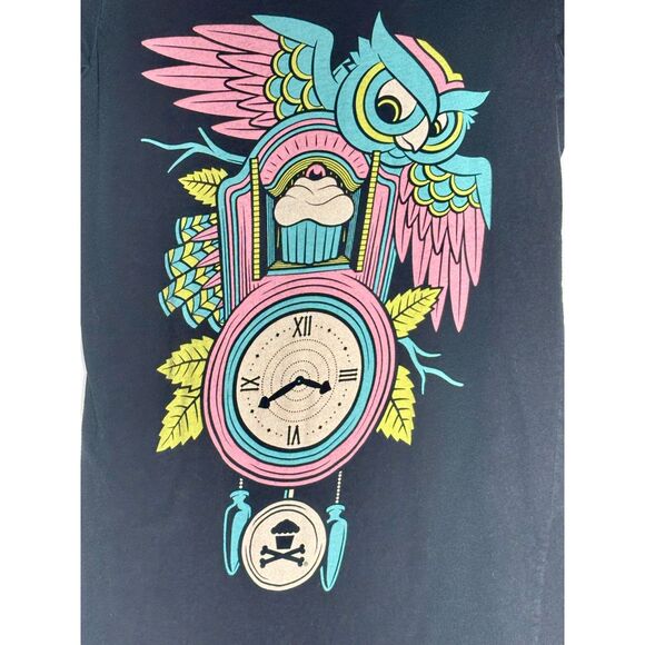 Johnny Cupcakes Owl Cuckoo Clock Graphic T-Shirt Black Size S Limited Edition - Picture 2 of 4
